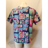 O2 Scrubs Women's V Neck Short Sleeve Multi Color Medical Scrub Top Size Small