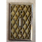 Vintage Metal Diamond Pattern Gold On Gold Single Wall Switch Cover Plate USED