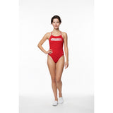 TYR Lifeguard 1 Piece Bathing Suit Women's Size 26 Red Black Cutoutfit Racerback NEW