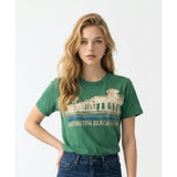 Who A.U Women's Graphic T Shirt Size Large Green Short Sleeve Cotton Crew Tee