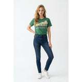 Who A.U Women's Graphic T Shirt Size Large Green Short Sleeve Cotton Crew Tee
