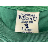 Who A.U Women's Graphic T Shirt Size Large Green Short Sleeve Cotton Crew Tee