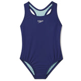 Speedo Girl's Swimsuit One Piece Closed Racerback Navy Blue Size 8 NWT