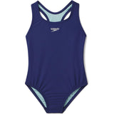 Speedo Girl's Swimsuit One Piece Closed Racerback Navy Blue Size 8 NWT