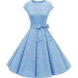 Dressystar Womens 1950s Retro Prom Dress Cap Sleeve Midi XL Polka Dot Blue NWT