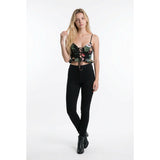 Shein Women's Black Floral Spaghetti Strapped Crop Top Tie down String Design Size Small Rayon