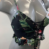 Shein Women's Black Floral Spaghetti Strapped Crop Top Tie down String Design Size Small Rayon