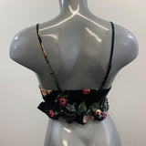 Shein Women's Black Floral Spaghetti Strapped Crop Top Tie down String Design Size Small Rayon