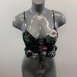 Shein Women's Black Floral Spaghetti Strapped Crop Top Tie down String Design Size Small Rayon