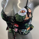 Shein Women's Black Floral Spaghetti Strapped Crop Top Tie down String Design Size Small Rayon