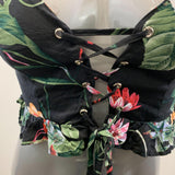 Shein Women's Black Floral Spaghetti Strapped Crop Top Tie down String Design Size Small Rayon