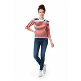 Eddie Bauer Women's Peach Blue White Striped 3/4 Sleeve Sweater Size XS