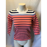 Eddie Bauer Women's Peach Blue White Striped 3/4 Sleeve Sweater Size XS