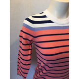 Eddie Bauer Women's Peach Blue White Striped 3/4 Sleeve Sweater Size XS