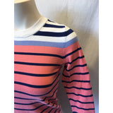 Eddie Bauer Women's Peach Blue White Striped 3/4 Sleeve Sweater Size XS