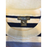 Eddie Bauer Women's Peach Blue White Striped 3/4 Sleeve Sweater Size XS