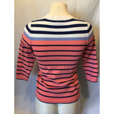 Eddie Bauer Women's Peach Blue White Striped 3/4 Sleeve Sweater Size XS