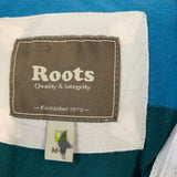 Roots Polo Shirt Women's Medium Blue Green Striped 3/4 Sleeve Embroidered Logo