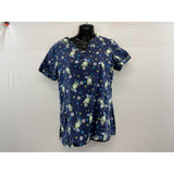 Crocs Medical Scrub Top Women's Size Small V Neck Owl Print Blue Short Sleeve Cotton