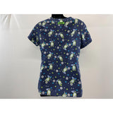 Crocs Medical Scrub Top Women's Size Small V Neck Owl Print Blue Short Sleeve Cotton