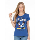 Mickey & Minnie Disney Store V Neck Blue S/S Graphic Women's T Shirt Size Medium