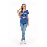 Mickey & Minnie Disney Store V Neck Blue S/S Graphic Women's T Shirt Size Medium
