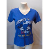 Mickey & Minnie Disney Store V Neck Blue S/S Graphic Women's T Shirt Size Medium