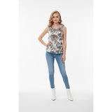 Banana Republic Women's Sleeveless Beige Green Floral Ruffle Collar Top Size M