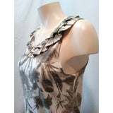 Banana Republic Women's Sleeveless Beige Green Floral Ruffle Collar Top Size M