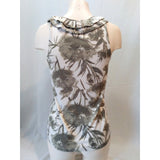 Banana Republic Women's Sleeveless Beige Green Floral Ruffle Collar Top Size M