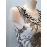 Banana Republic Women's Sleeveless Beige Green Floral Ruffle Collar Top Size M