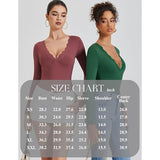 Avidlove Bodysuit Women Long Sleeve Lace V Neck Double Lined One Piece NEW