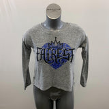 Disney Women's Grey Long Sleeve Fairest Castle Slit Back Shirt Size Large Cotton