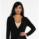 Askya Women's Size XS Top NEW Black White Mesh V Long Sleeve Scoop Neck Cropped
