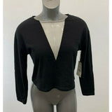 Askya Women's Size XS Top NEW Black White Mesh V Long Sleeve Scoop Neck Cropped