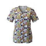 White Cross Women's Noah's Ark Theme Button Down Scrub Top Size S