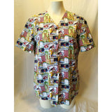 White Cross Women's Noah's Ark Theme Button Down Scrub Top Size S