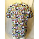 White Cross Women's Noah's Ark Theme Button Down Scrub Top Size S