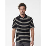 Golf Polo Shirt Men's Size Large Black Beige Striped Short Sleeve Polyester