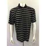 Golf Polo Shirt Men's Size Large Black Beige Striped Short Sleeve Polyester