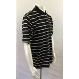 Golf Polo Shirt Men's Size Large Black Beige Striped Short Sleeve Polyester