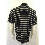 Golf Polo Shirt Men's Size Large Black Beige Striped Short Sleeve Polyester