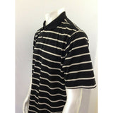 Golf Polo Shirt Men's Size Large Black Beige Striped Short Sleeve Polyester