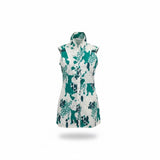 numph Women's Shirt Dress Size 36 White Green Dog Print Dress Button Up Belted Cotton Blend