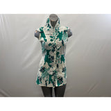 numph Women's Shirt Dress Size 36 White Green Dog Print Dress Button Up Belted Cotton Blend