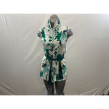 numph Women's Shirt Dress Size 36 White Green Dog Print Dress Button Up Belted Cotton Blend