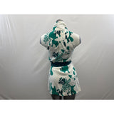 numph Women's Shirt Dress Size 36 White Green Dog Print Dress Button Up Belted Cotton Blend