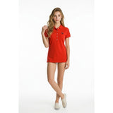 HBC Sport Women's Red Collared T-Shirt with Buttons Fox Logo on Left Top Side Size Medium Cotton