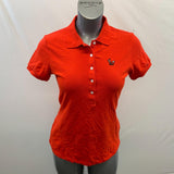 HBC Sport Women's Red Collared T-Shirt with Buttons Fox Logo on Left Top Side Size Medium Cotton