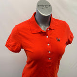 HBC Sport Women's Red Collared T-Shirt with Buttons Fox Logo on Left Top Side Size Medium Cotton